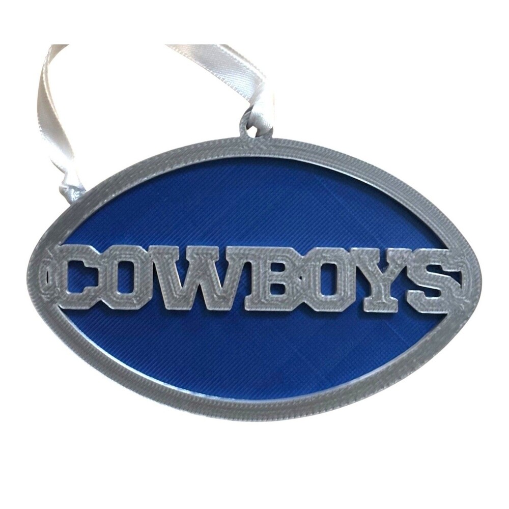 3D Printed 4" Ornament - Cowboys - Silver over Blue - O006-4226